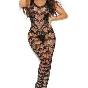 Elegant Moments gehaakte bodystocking met open kruis - provocerend zwart-rood design