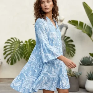 Mini Jurk blauw met witte paisley print