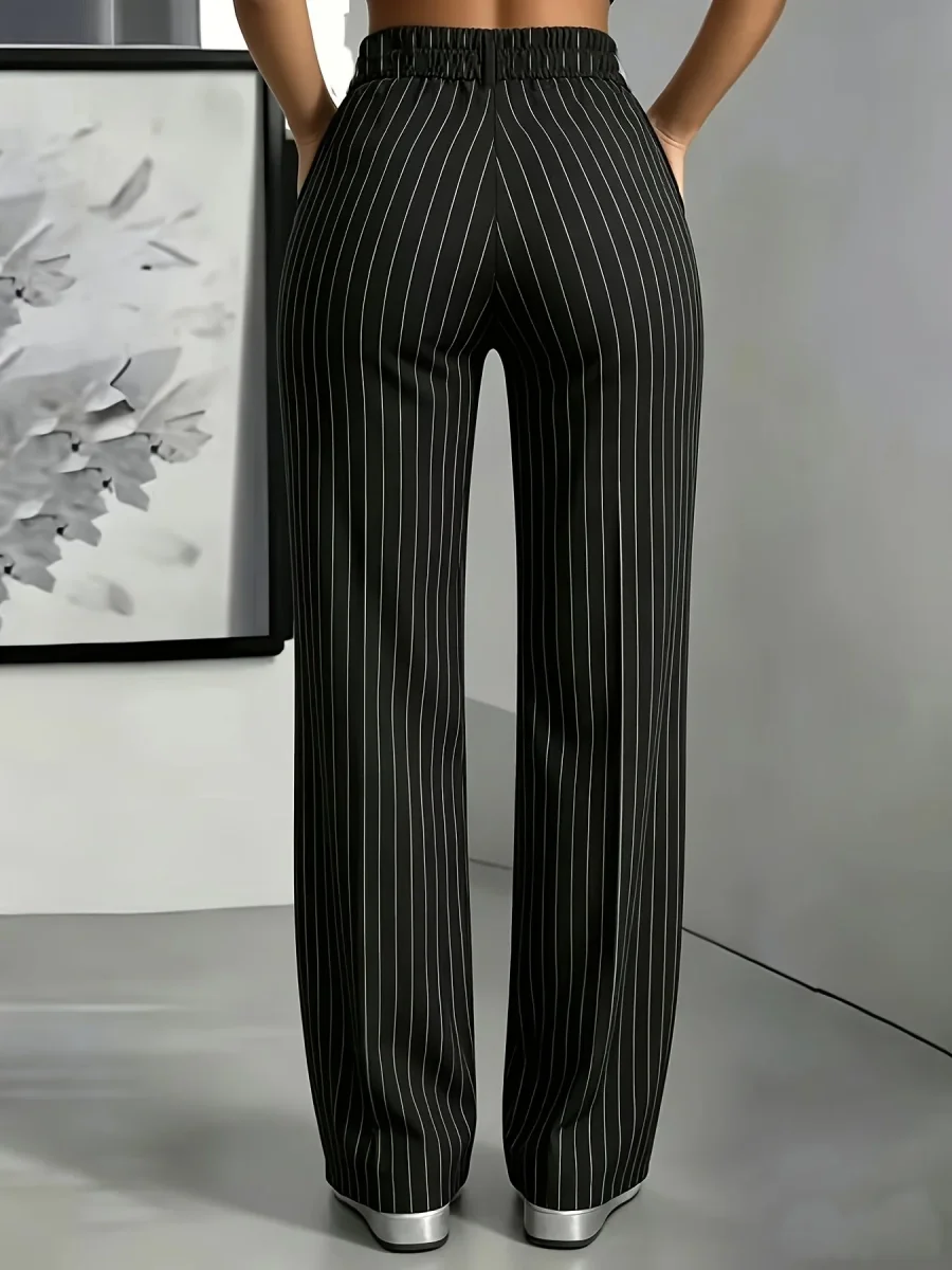 Miss | Pantalon Dames Krijtstreep Hoge Taille Rechte Pijp - Afbeelding 4