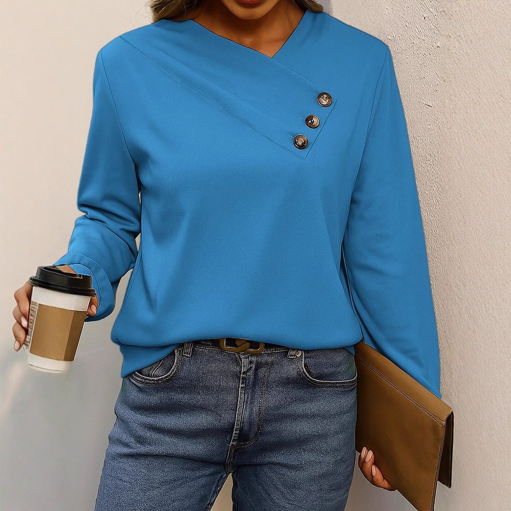 Miss | Blouse Dames Asymmetrische V-hals Sierknopen Lange Mouw - Afbeelding 7