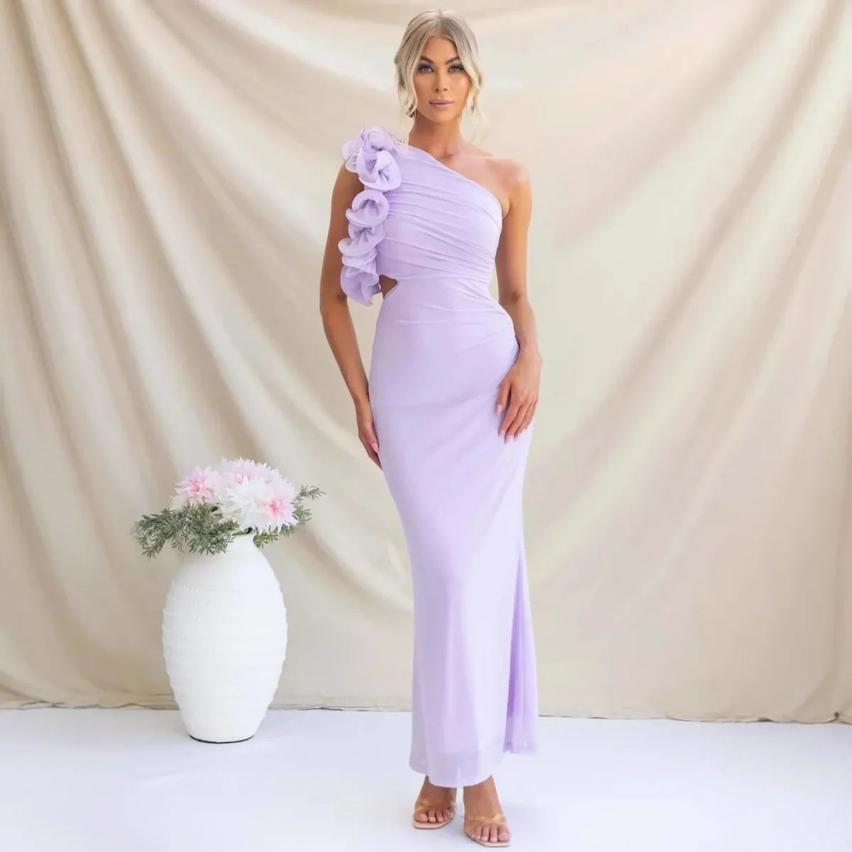 Miss | Jurk Dames Maxi One-Shoulder Ruche - Vloeiend - Afbeelding 5