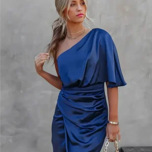 Miss | Jurk Dames Off-Shoulder Midi Satijn